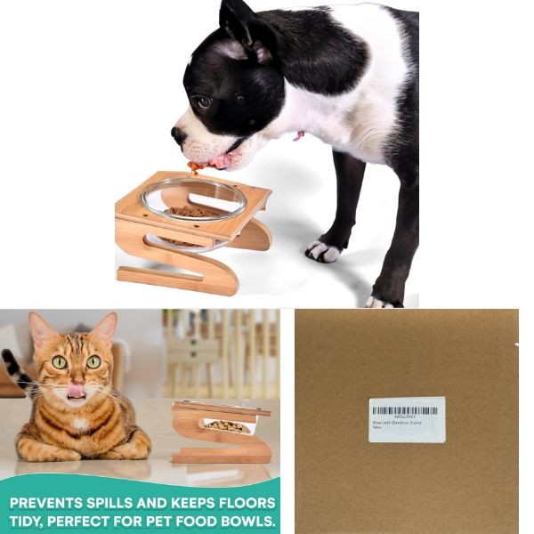 Black Rhino Pet Bowl - Bamboo Elevated Stand With Glass Pet Bowl - Hardware And Screwdriver Included - 6 For $30.00