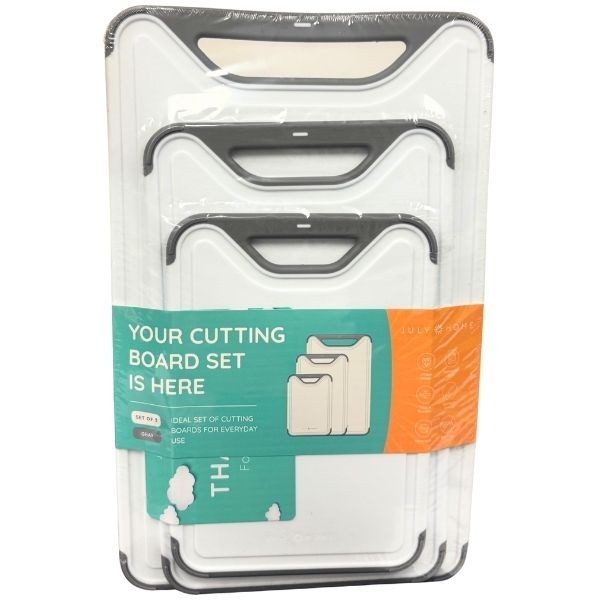 July Home - 3Pack Set Cutting Boards - #Gray.Trim.04532 - BPA Free Think TPR Plastic - Includes 1..10"x7"- 1..13"x8"- 1..16"x10" - 6 Sets For $39.00