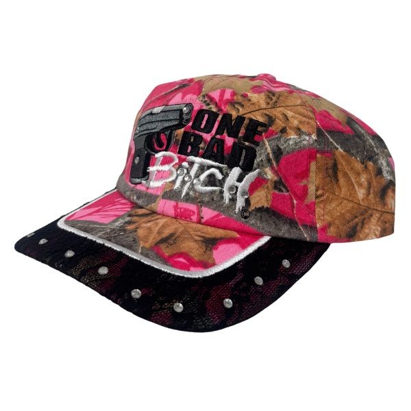 Fashion Caps - #38843 - One Bad Pink Camo Caps - Adjustable - 12 For $30.00 - Wholesale Apparel - Wholesale NFL Shirts - Wholesale Jerseys
