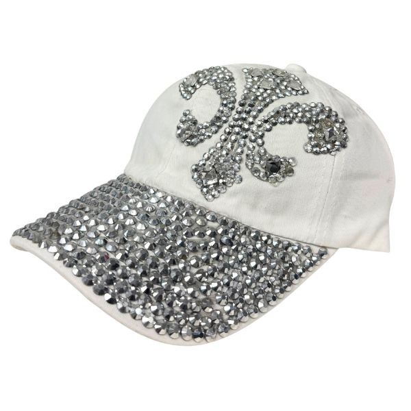 Fashion Caps - #39654 - Super Bling - White Fleur Style Blinged Out Cap And Bill - Adjustable - 4 For $20.00 - Wholesale Apparel - Wholesale NFL Shirts - Wholesale Jerseys