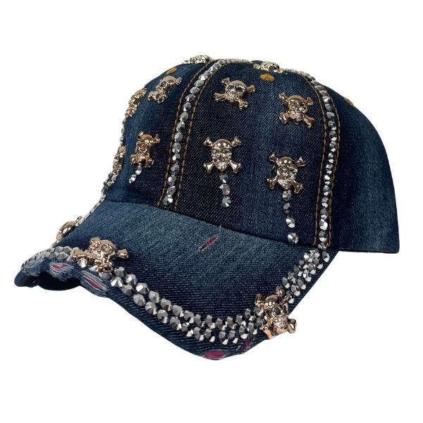 Fashion Caps - #40141 - The Skull - Denim Bling Caps - Adjustable - 4 For $20.00 - Wholesale Apparel - Wholesale NFL Shirts - Wholesale Jerseys