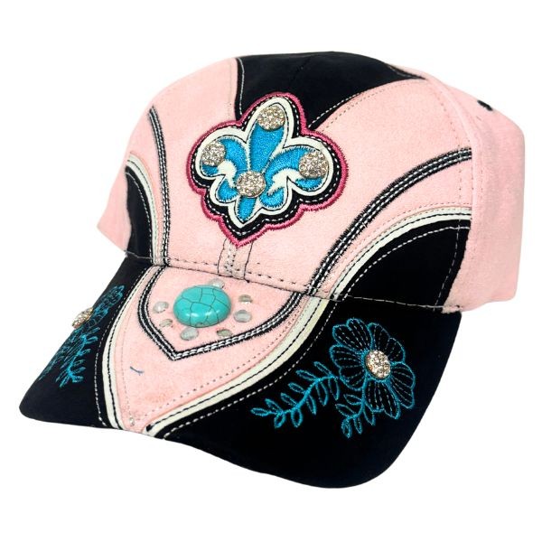 Fashion Caps - #41077 - The Pink Fleur Style - Blinged Turquoise - Adjustable - 4 For $20.00 - Wholesale Apparel - Wholesale NFL Shirts - Wholesale Jerseys