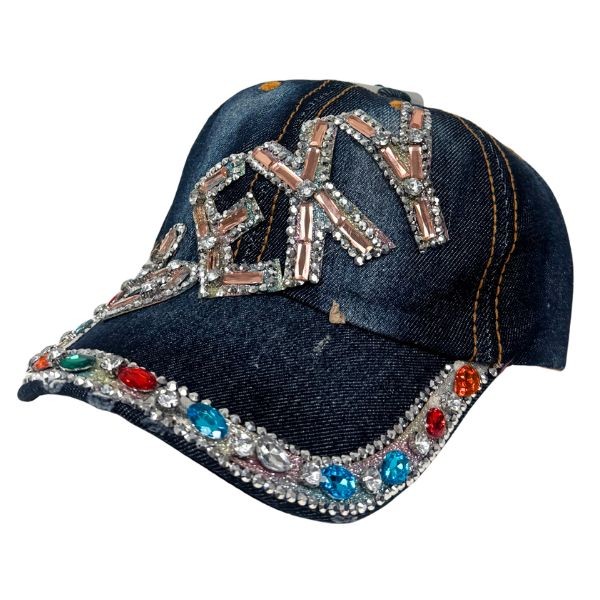 Fashion Caps - #42965 - Sexy Blinged Out - Colored Bling Bill - Dark Denim - Adjustable - 4 For $20.00 - Wholesale Apparel - Wholesale NFL Shirts - Wholesale Jerseys