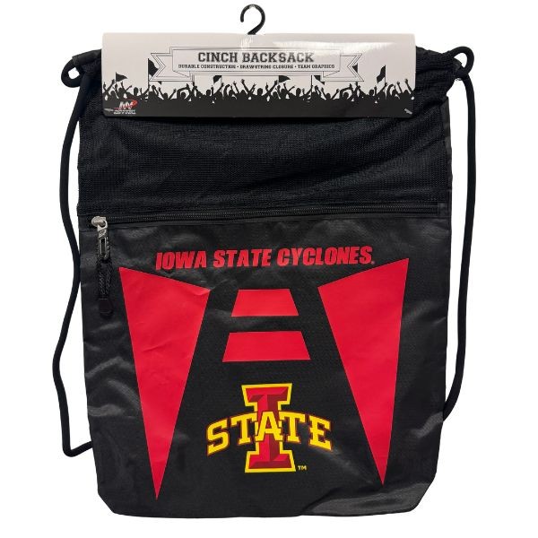 Iowa State BackSacks - TEAM TECH STYLE - 20"x15" Heavy Nylon Construction - Zippered Front Pocket - 6 For $30.00  - Iowa State