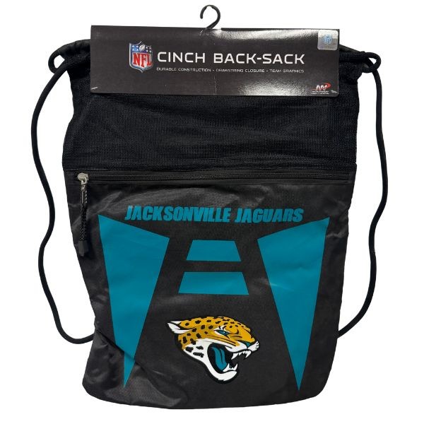 Jacksonville Jaguars BackSacks - TEAM TECH STYLE - 20"x15" Heavy Nylon Construction - Zippered Front Pocket - 4 For $20.00 - Wholesale Jacksonville Jaguars Product - Jaguars Merchandise 2