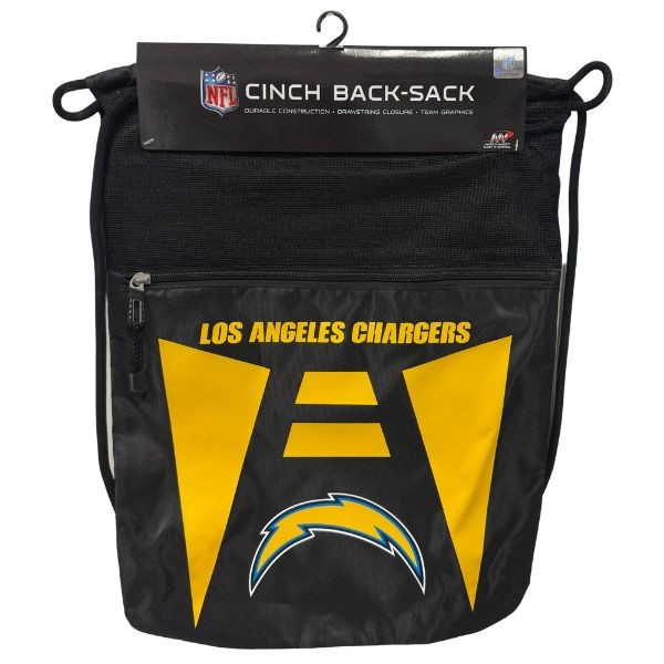Los Angeles Chargers BackSacks - TEAM TECH STYLE - 20"x15" Heavy Nylon Construction - Zippered Front Pocket - 6 For $30.00 - Wholesale Los Angeles Chargers Products - Chargers Merchandise