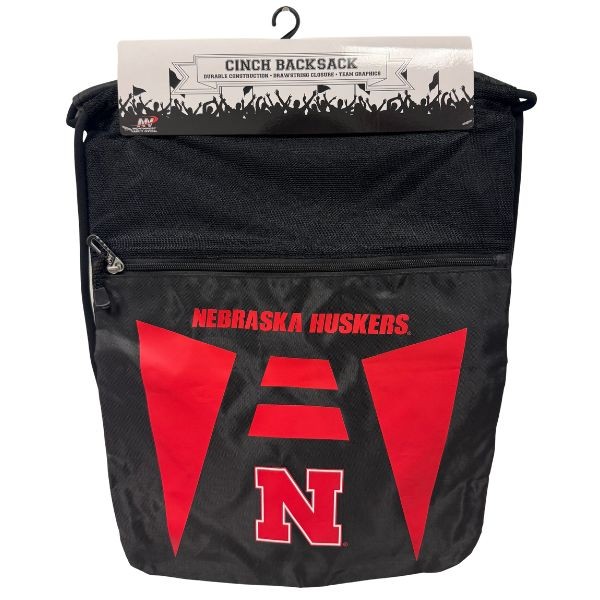 Nebraska Huskers BackSacks - TEAM TECH STYLE - 20"x15" Heavy Nylon Construction - Zippered Front Pocket - 6 For $30.00 - Nebraska Huskers