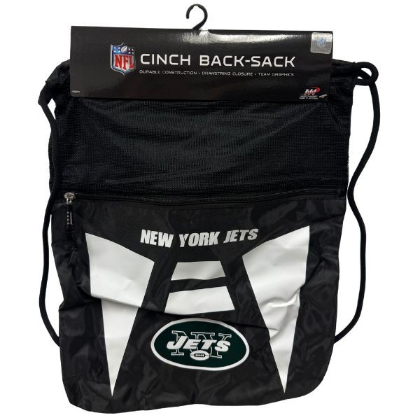 New York Jets BackSacks - TEAM TECH STYLE - 20"x15" Heavy Nylon Construction - Zippered Front Pocket - 6 For $30.00 - Wholesale New York Jets Products - Jets Merchandise 2