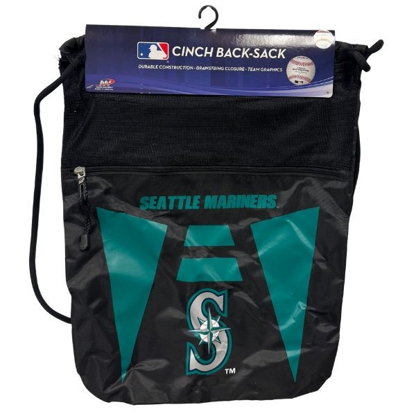 Seattle Mariners BackSacks - TEAM TECH STYLE - 20"x15" Heavy Nylon Construction - Zippered Front Pocket - $5.00 - Wholesale Seattle Mariners Products - Mariners Merchandise