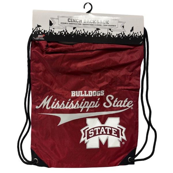 Mississippi State Bulldogs Cinch BackSacks - TEAM SPIRIT Style - 17"x13" Heavy Nylon Construction - Nylon Braided Straps - 6 For $30.00 - Mississippi State