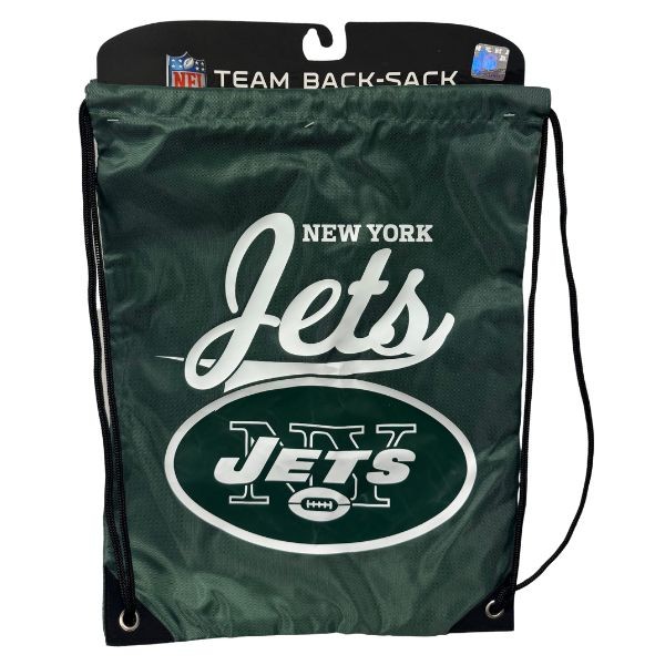 New York Jets Cinch BackSacks - TEAM SPIRIT Style - 17"x13" Heavy Nylon Construction - Nylon Braided Straps - 6 For $30.00 - Wholesale New York Jets Products - Jets Merchandise