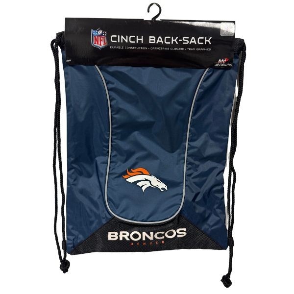 Denver Broncos Cinch BackSacks - DOUBLE HEADER Style - 17"x13" Heavy Nylon Construction - 6 For $30.00 - Wholesale Denver Broncos Products - Denver Merchandise 2
