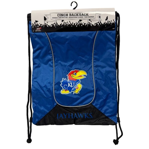 Kansas Jayhawks Cinch BackSacks - DOUBLE HEADER Style - 17"x13" Heavy Nylon Construction - 6 For $30.00 - Kansas Jayhawks