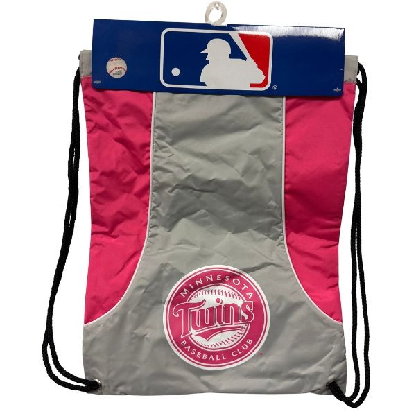 Minnesota Twins Pink Cinch BackSacks - DOUBLE HEADER Style - 17"x13" Heavy Nylon Construction - 6 For $30.00 - Wholesale Minnesota Twins Products - Twins Merchandise