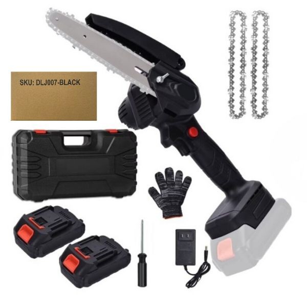 Re-Chargeable Hand Electric Chainsaw Kit - #DLJ007 - Brown Box Packaging - Case, 2Batteries, 2Chains, Gloves and Charger Included - 2 Kits For $40.00