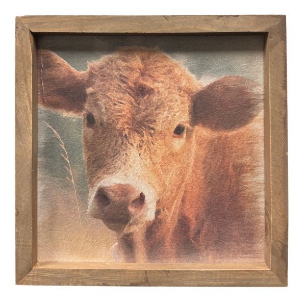The Cow Portrait - #36126 - 12"x12" Wooden Framed Art - Modern Country Design - 8 For $32.00