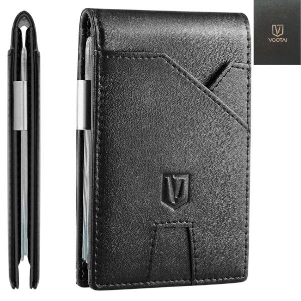 Vootai Leather Wallets - #N9YP - Classic Solid Black Modern Wallet - 6 For $36.00 - Wholesale Apparel - Wholesale NFL Shirts - Wholesale Jerseys