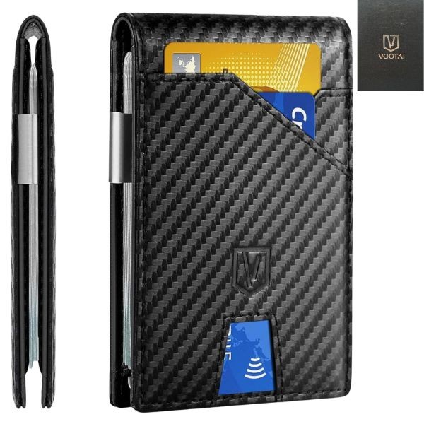 Vootai Leather Wallets - #N9Z9 - Carbon Textured Black With Blue Inlay - 6 For $36.00 - Wholesale Apparel - Wholesale NFL Shirts - Wholesale Jerseys