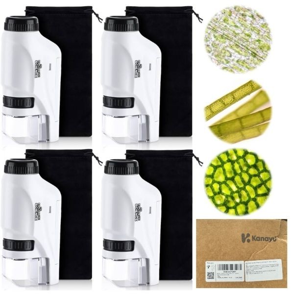 Kanayu Science - 4Pack Set Pocket Size 4.5" Microscopes - 60"x20" Child Learning STEM Product - 4 Sets (16 Microscopes) for $32.00