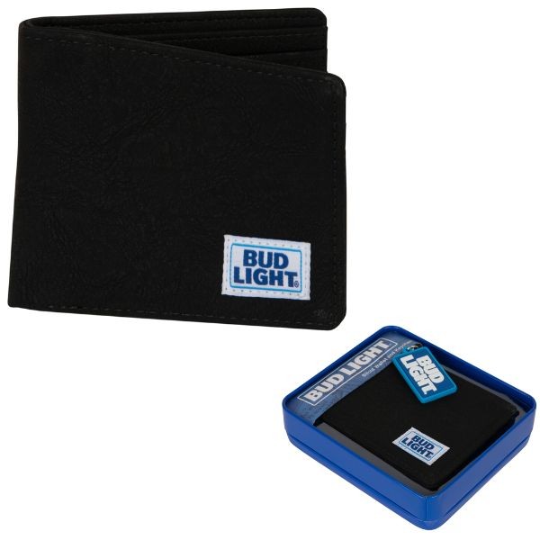 Anheuser Busch - Bud Light Gift Set - Leather Wallet and Key Fob - Metal Git Box Included - 6 Sets For $36.00 - Wholesale Apparel - Wholesale NFL Shirts - Wholesale Jerseys