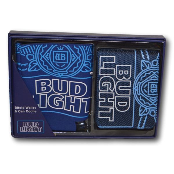 Anheuser Busch - Bud Light Wallet & Coozie Set - Gift Box - Tactical Nylon Wallet and Neoprene Coozie Gift Set - 4 Sets For $30.00 - Wholesale Apparel - Wholesale NFL Shirts - Wholesale Jerseys