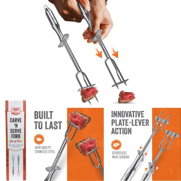 Yukon Glory - Set of 2 Carve -N- Serve Forks - Stainless Steel - Each Fork Measures 15.3" - 6 Sets For $36.00