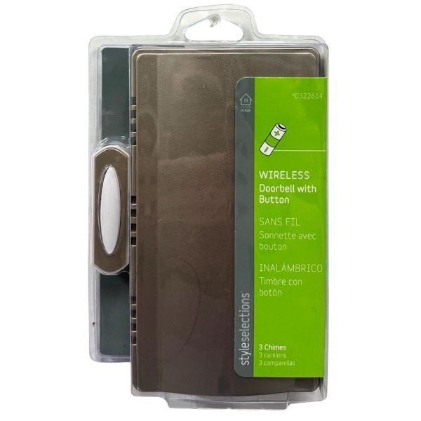 Style Selections - #0322614 - 3Chimes Wireless Doorbell With Button - 150FT. Range - Batteries Not Included - 6 For $36.00
