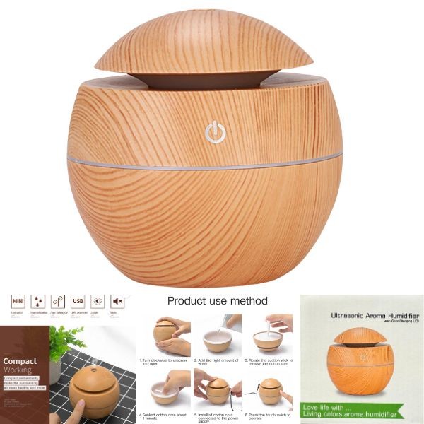 Ultrasonic Aroma 200ML Humidifier - Model#H-5 - With Color Changing LED - (GreenPack) - USB Charging - Essential Oil Included - 6 For $36.00