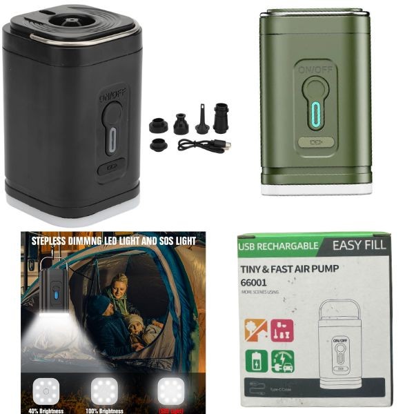 Easy Fill Fast Air Pump & Light Camping Combo - #66001 - Colors May Vary - Suction Vac, Air Pump, USB Re-Chargeable, Camping Light - 5 For $35.00