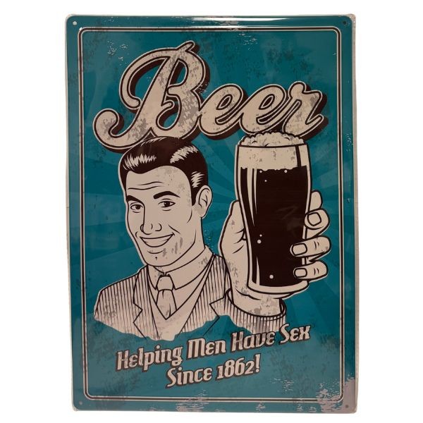 Tin Metal Signs - #61496 - The Beer Man - 17"x12" - Pre-Drilled Hanger Holes - 8 For $32.00