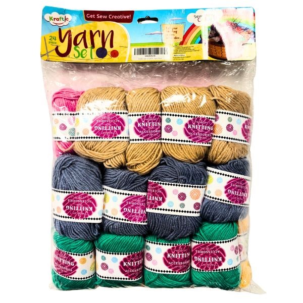 Kraftic 24PC Skein Yarn Set - Each Skein Measures 40Yards - 24 Skeins Per Set - Sew Many Colors - 4 Sets For $30.00