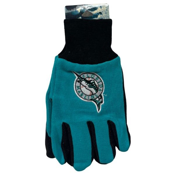 Florida Marlins Team Gloves - Utility Style Embroidered Logo Gloves - 12 Pair For $36.00 - Wholesale Miami Marlins Products - Marlins Merchandise