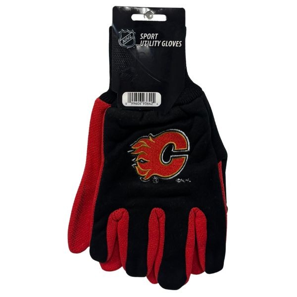 Calgary Flames Team Gloves - Utility Style Embroidered Logo Gloves - 12 Pair For $36.00 - Calgary Flames