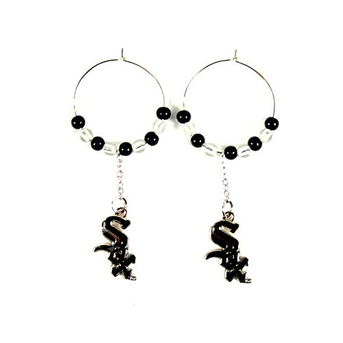 Chicago White Sox Earrings - 1" Multi Bead Hoop Earrings - $3.50 Per Pair - Wholesale Chicago White Sox Products - White Sox Merchandise