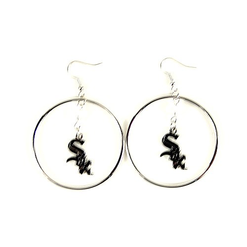 Chicago White Sox Earrings - 2" Color Bead Hoop Dangle Earrings - $4.00 Per Pair - Wholesale Chicago White Sox Products - White Sox Merchandise
