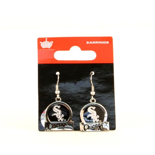 Chicago White Sox Earrings - Circle/Bar Style - 12 Pair For $33.00 - Wholesale Chicago White Sox Products - White Sox Merchandise