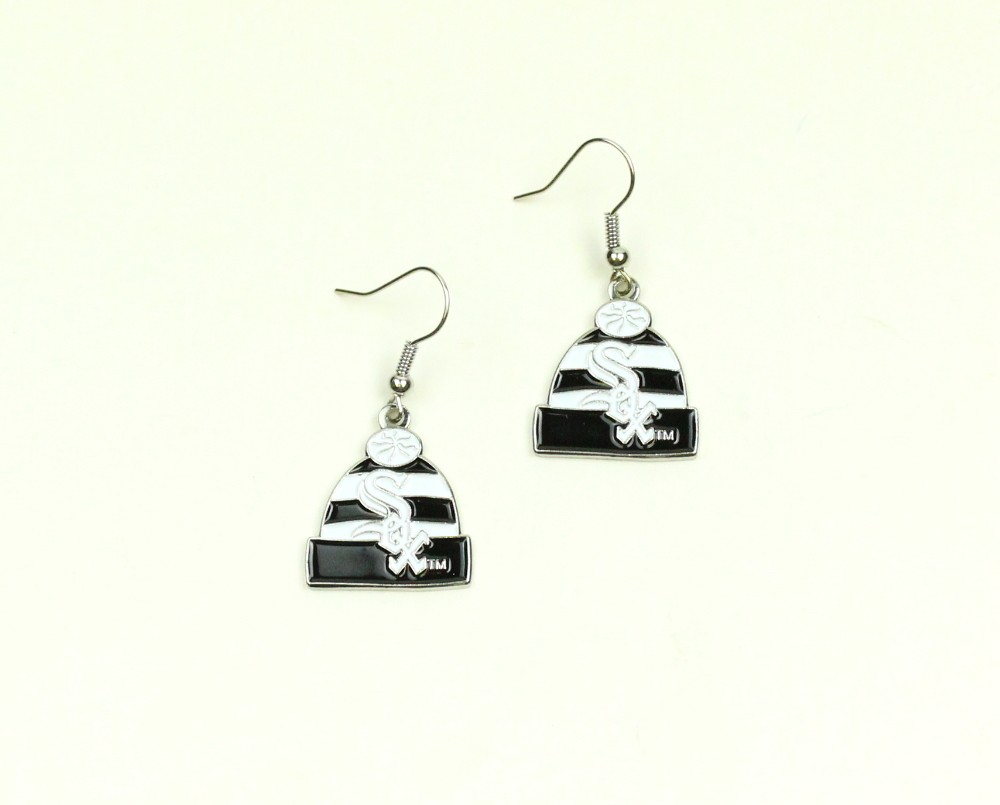 Chicago White Sox Earrings - The KNITSTER Style - 12 Pair For $36.00 - Wholesale Chicago White Sox Products - White Sox Merchandise