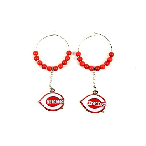 Cincinnati Reds Earrings - 1" Multi Bead Hoop Earrings - $3.50 Per Pair - Wholesale Cincinnati Reds Products - Reds Merchandise