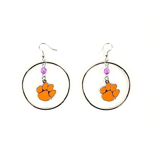 Clemson Tigers Earrings - 2" Color Bead Hoop Earrings - $4.00 Per Pair - Clemson Tigers