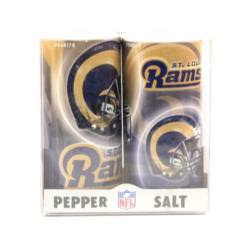Closeout - St. Louis Rams Merchandise - FILLED - Salt & Pepper Shakers - 12 Sets For $12.00 - Wholesale Los Angeles Rams Products - Rams Merchandise