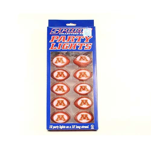 Closeout Lighting - Minnesota Gophers Merchandise - 10Light Set Football Style Tailgate Lights - 12 Sets For $24.00 - Minnesota Gophers