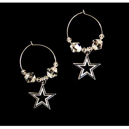 Dallas Cowboys Earrings - Clear Bead HOOP Style - 12 Pair For $54.00 - Wholesale Dallas Cowboys Product - Cowboys Merchandise