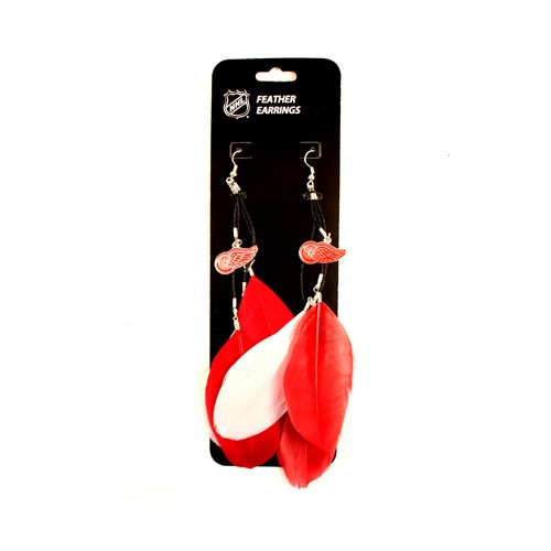 Detroit Red Wings Earrings - Feather Dangle Earrings - $3.00 Per Pair - Detroit Red Wings