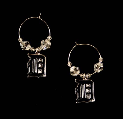 Detroit Tigers Earrings - Clear Bead HOOP Style - 12 Pair For $54.00 - Wholesale Detroit Tigers Products - Tigers Merchandise