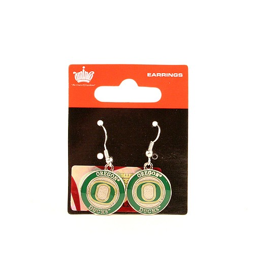 Discontinued - Oregon Ducks Earrings - Circle/Bar Style - 12 Pair For $30.00 - Oregon Ducks