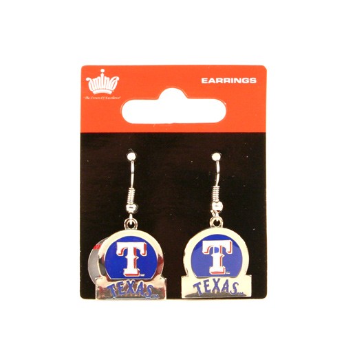 Discontinued - Texas Rangers Earrings - Circle/Bar Style - 12 Pair For $30.00 - Wholesale Texas Rangers Products - Rangers Merchandise