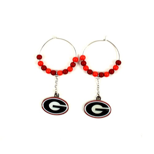 Georgia Bulldogs Earrings - 1" Multi Bead Hoop Earrings - 12 Pair For $36.00 - Georgia