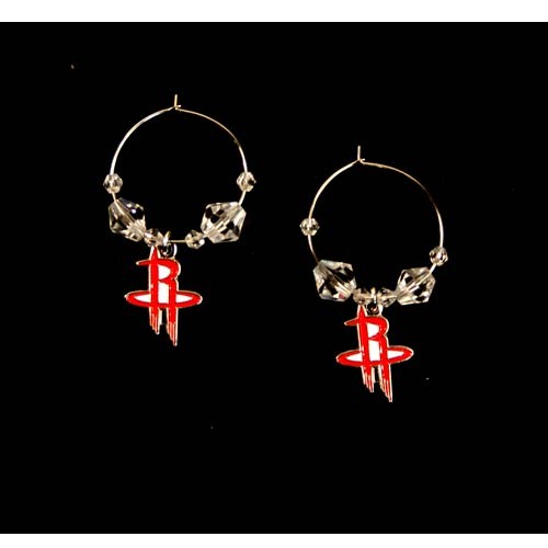 Houston Rockets Earrings - Clear Bead HOOP Style Dangle Earrings - 12 Pair For $54.00 - Houston Rockets