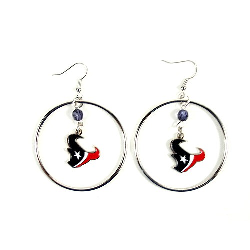Houston Texans Earrings - 2" Color Bead Hoop Earrings - $4.00 Per Pair - Wholesale Houston Texans Products - Texans Merchandise