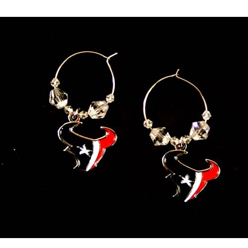 Houston Texans Earrings - Clear Bead HOOP Style Dangle Earrings - $5.00 Per Pair - Wholesale Houston Texans Products - Texans Merchandise